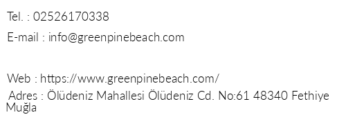Green Pine Beach & Bungalows telefon numaralar, faks, e-mail, posta adresi ve iletiim bilgileri